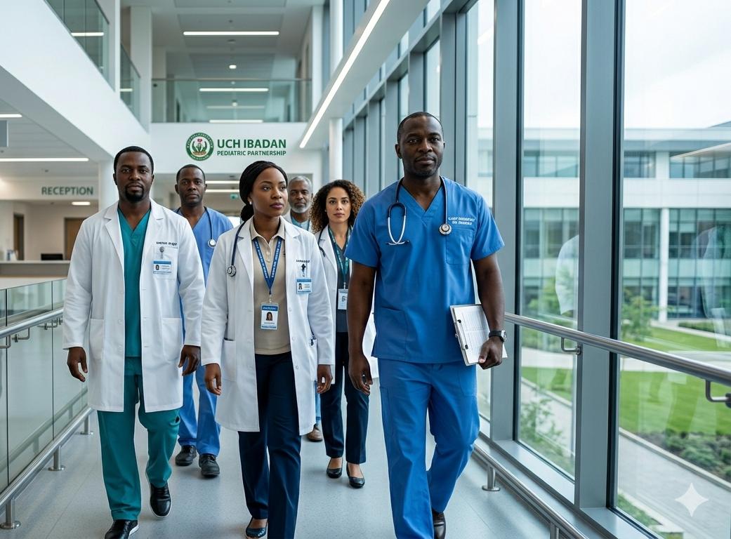 Medical staff walking together in a hospital